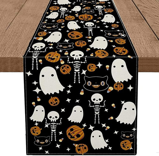 GAGEC Halloween Table Runner Black Cat Pumpkins Seasonal Kitchen Dining Table Home Outdoor Party Decorations (13'' x 36'')