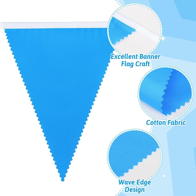 MARFOREVER 30 Pcs Royal Blue White Pennant Banner Flags, Blue Party Decorations Fabric Triangle Flag Bunting Garland for Outdoor Garden Birthday Wedding Bridal Baby Shower Nautical Party Supplies