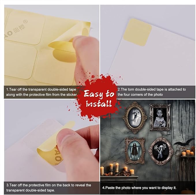 15 Halloween Gothic Mansion Haunted Horror Picture Frames, Waterproof Durable, with 80pcs Self Adhesive Dots, Photo Decorations For Haunted Home Family Castle Masquerade Party 2025 Color