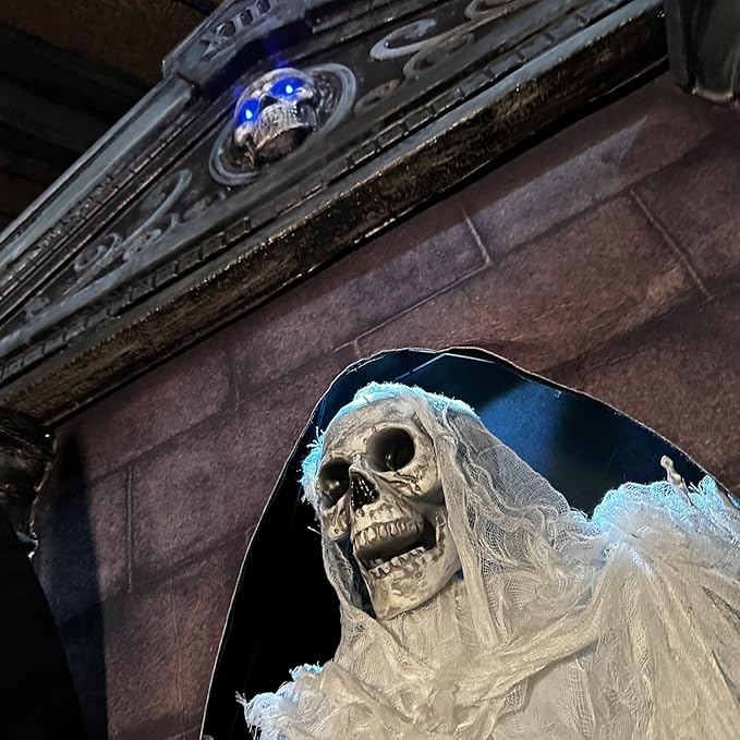 Haunted Hill Farm 6.7-Ft Animatronic Mausoleum by Tekky, Halloween Animatronic, Spooky House Wall Decoration, Creepy Indoor & Covered Outdoor Party Decor Motion-Activated Lights & Sound, LifeSize