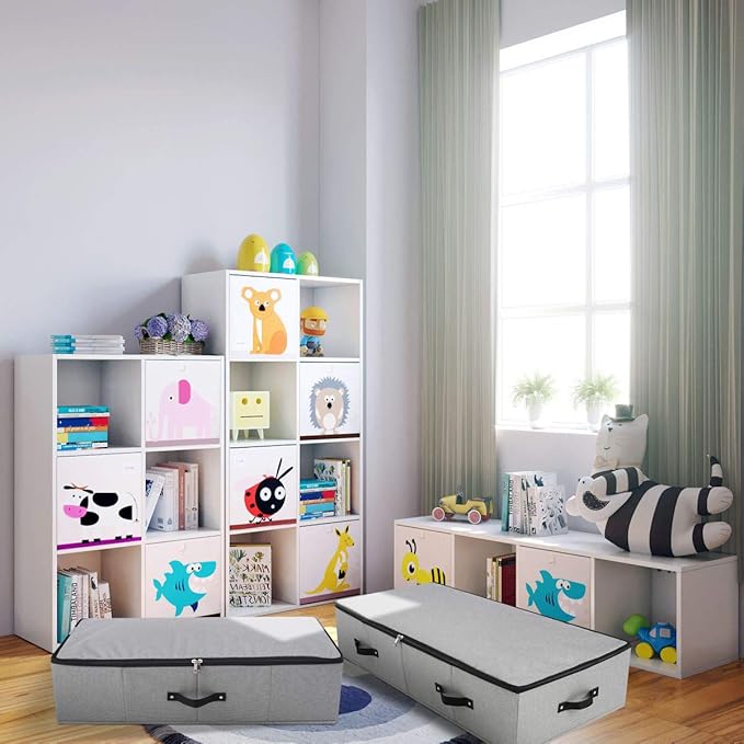 2PCS Foldable Under Bed Storage Container with Plastic Support Liner, Handles, Zipper lid, Sweater Pillow Blankets ClothesStorage Organizer for Bedroom and Closet, 29×15×7inch, Dark Grey