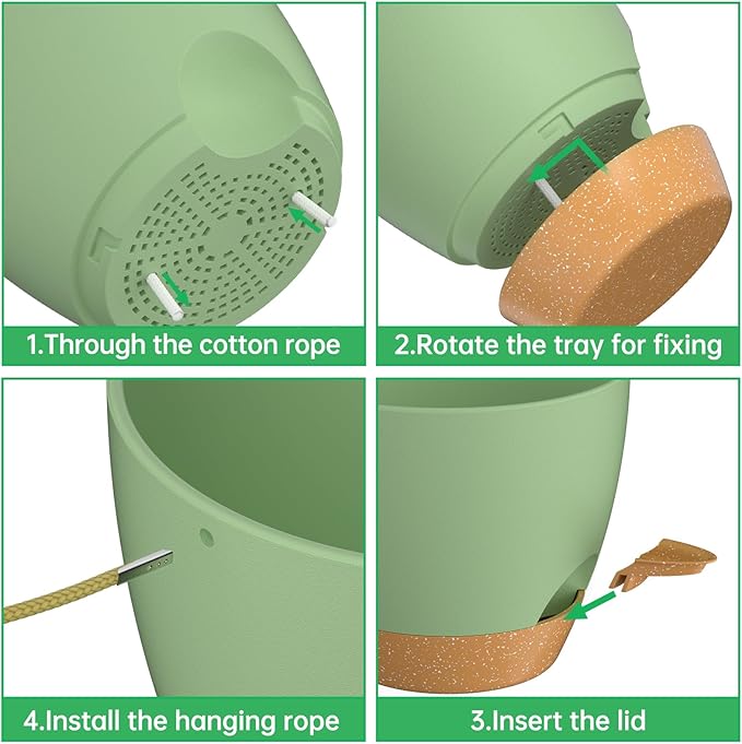 ZMTECH 6.5 Inch Hanging Planters for Indoor Outdoor Plants, 2 Pack Self Watering Hanging Plant Pots with Drainage Holes and Removable Saucer, Plastic Flower Hanging Pots with Watering Lip (Green)