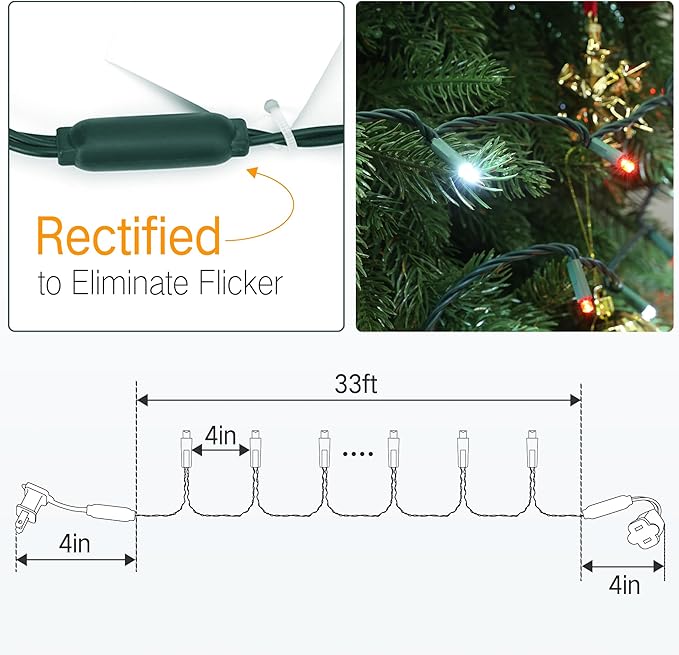 Brizled Red & White Christmas Lights, 33ft 100 LED Christmas String Lights, 5MM Wide Angle Xmas Tree Light Connectable, 120V UL Certified Mini Xmas Light for Indoor Outdoor Tree Room Party, Green Wire