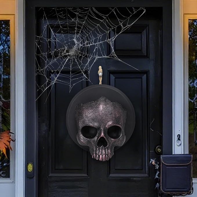 Ovewios Halloween Skull Decorations, Gothic Skeleton Head Hanging Wall Decor, Resin Creepy Skull Led Lights for Indoor Halloween Party Home Decorations