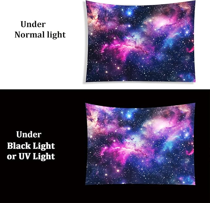Starlit Patio Galaxy Nebula Blacklight Tapestry UV Reactive Wall Hanging Stars and Cosmic Clouds for Bedroom Dorm Living Room Glowing Universe Decor Fluorescent Trippy Poster 78 x 59 Inch