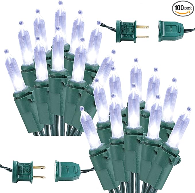 Brizled Christmas Tree Lights, 2 Pack 33ft 100 LED Christmas Lights, 120V UL Certified Connectable Xmas Light Indoor Outdoor, Clear Mini Light for Xmas, Tree, Home, Holiday, Green Wire, Bright White