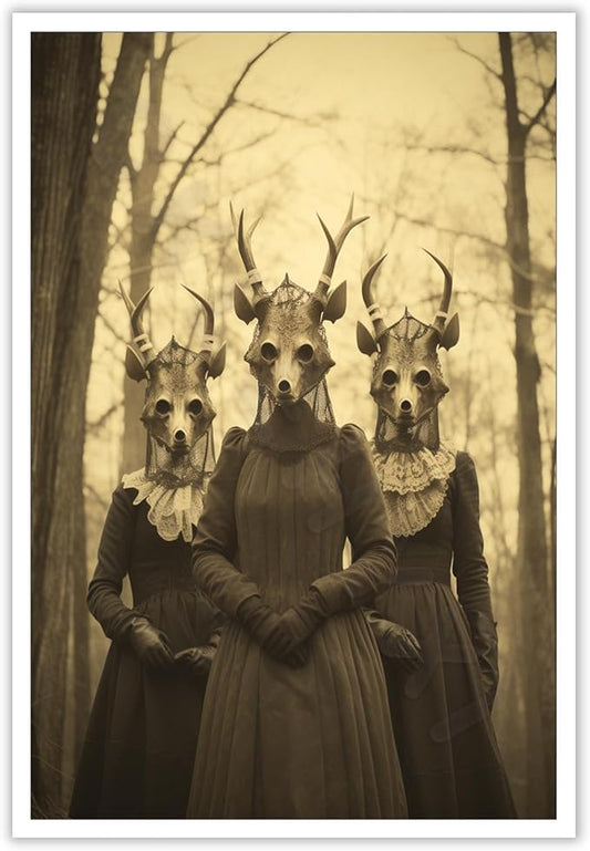 Vintage Horror Skeleton Spooky Three Skull In Occult Forest Posters Canvas Wall Art Poster Gothic Dark Academia Decor Creepy Print Retro Halloween Wall Decor 12X16inch Unframed