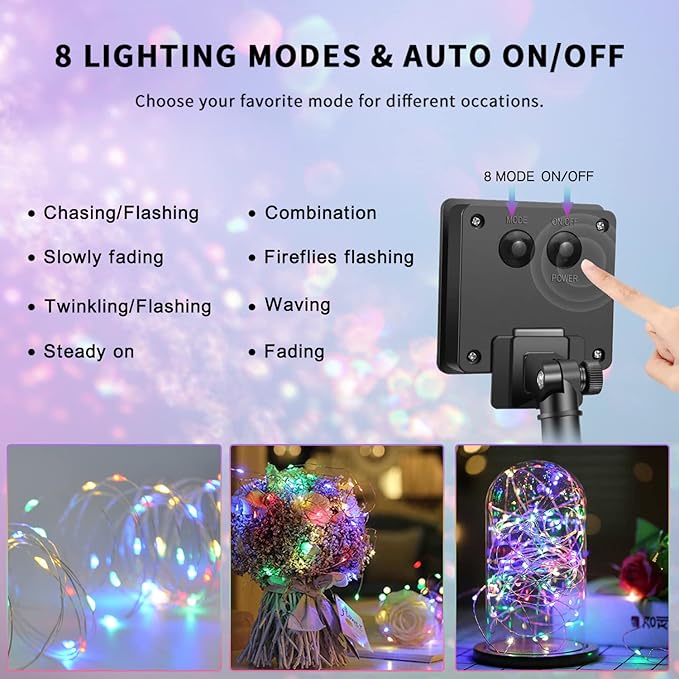 JMEXSUSS 4 Pack 100 LED Solar Christmas Lights, 33ft Solar String Lights Outdoor Waterproof, 8 Modes Multicolor Solar Fairy Lights for Garden Yard Tree Christmas Decorations