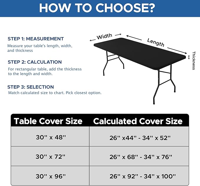 Stretch Table Cover for 4ft Rectangle Tables-10 Pack Black Spandex Table Cloths with Elastic-Stretchy Folding Outdoor Picnic Tablecloth for Camping Dining Room Patio Kitchen Banquet Party
