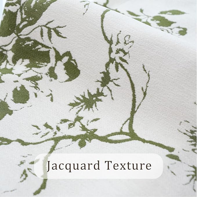 French Jacquard Rectangle Tablecloth, Wrinkle Free Green Table Cloth with Vintage Edge, Floral Outdoor Table Cover for Dining, Farmhouse, Wedding - 60''x108''