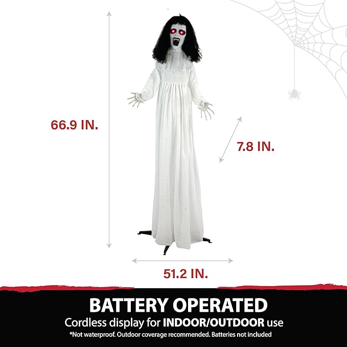 Haunted Hill Farm Life-Size Scary Demon Bride Halloween Animatronic with Touch Activated Lights and Sound, Battery Operated Indoor or Covered Outdoor Halloween Decorations for Home or Haunted House