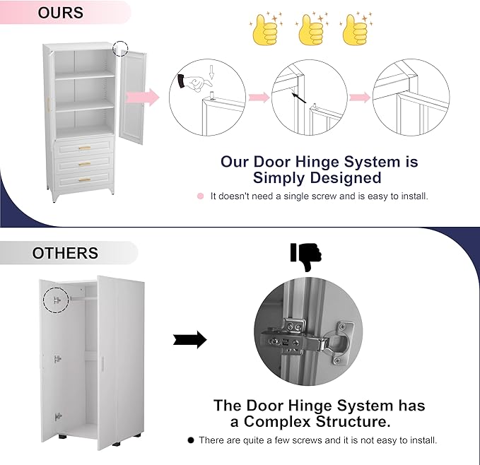 Pantry Kitchen Cabinet with Drawer, 75" Tall Pantry Storage Cabinet, Metal Storage Cabinets with Doors and Shelves, Large Freestanding Cupboard for Dining Room, Assembly Required, White