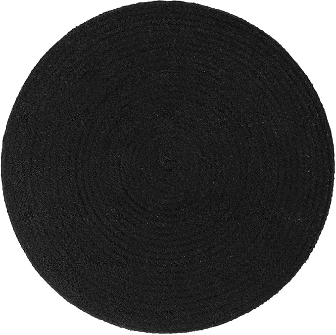 REDEARTH · Cylindrical Pouf Ottoman - Braided Pouffe Accent Sitting Round Footrest for Living Room, Bedroom, Nursery, kidsroom, Patio, Gym; 70% Cotton 30% Jute, (14.5x14.5x16; Black Natural)