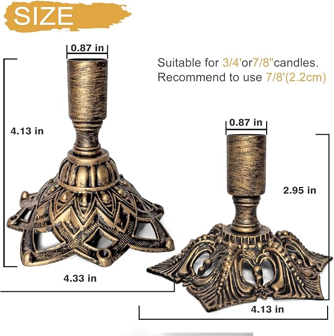 Candlestick Holders,Taper Candle Holder for Candlesticks Gold Brass Vintage Candle Metal Stick Candle Holders for Fireplace, Party, Dining,Wedding Decor,Fits 3/4 inch Thick Candle(Set of 6Pcs)