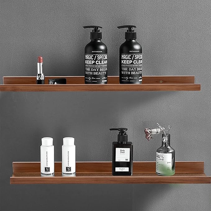 AZSKY Light Walnut Color Wood Wall Floating Shelves for Wall 36 Inch Bookshelf Wall Mount Picture Photo Frames Display Rack with Ledge Decorative Storage Shelves a Set of 2