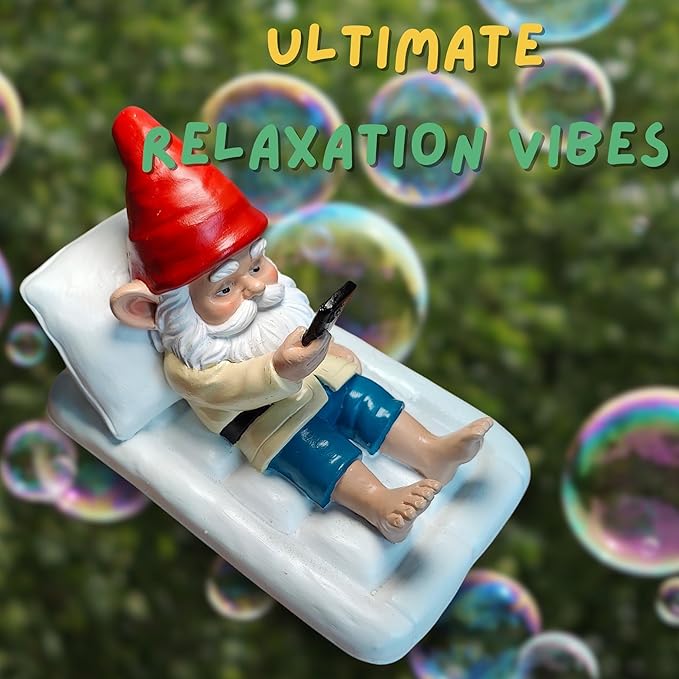 Relaxing Pool Gnome with Smartphone - 5.6" Heavy Resin Garden Statue - Weather-Resistant Funny Lawn Ornament - Summer Patio Decor - Unique Housewarming Gift