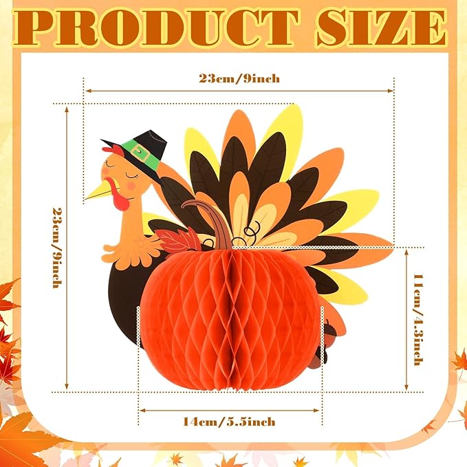 6 Pcs Fall Centerpiece Table Decorations Turkey Centerpiece Thanksgiving Table Decor 3D Paper Turkey Honeycomb Standing Decorations for Autumn Harvest Party Kitchen Tabletop Home Decor