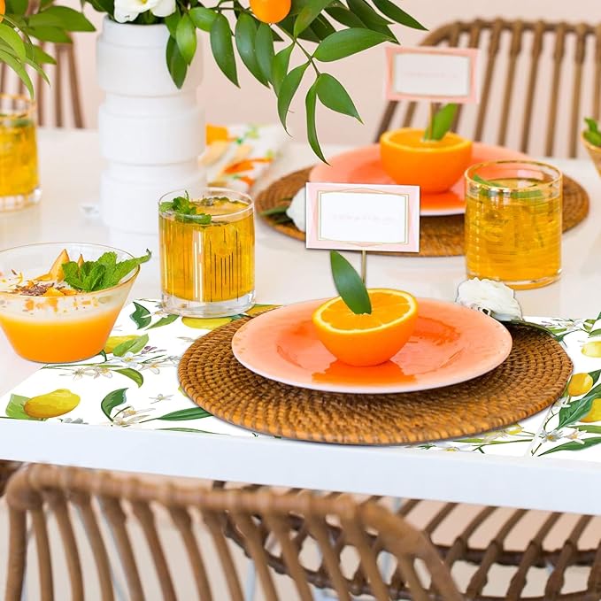 Paper Placemats Disposable 50 Pack Lemon Placemats 16x 11 Inch Yellow Lemon Fruit Place Mats for Spring Summer Dining Table Wedding Party Supplies