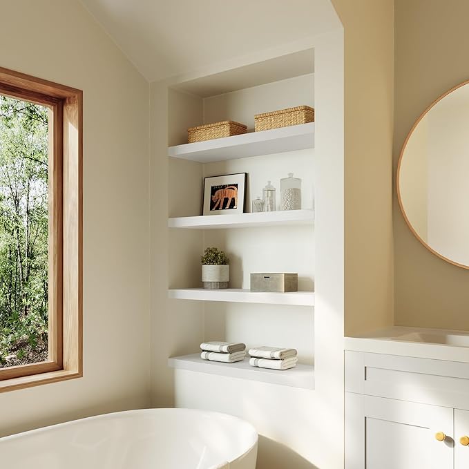 Large Floating Shelves for Wall Set of 1 Wooden Wall Shelves 36 in x 12.75 in x 2 in Room Decor Long Shelf with Invisible Wall Mount Bracket for Bedroom Kitchen Living Room White