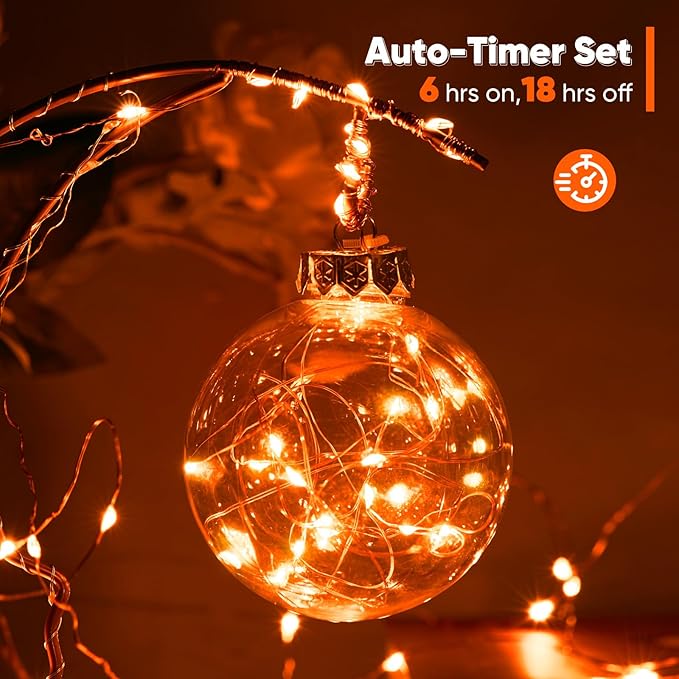 4 Pack 32.8 Ft. Battery Operated Outdoor String Lights with Remote & Timer, LED Orange Fairy Lights, Waterproof Twinkle Lights for Bedroom, Dorm, Mason Jar, Wedding, Party, Christmas