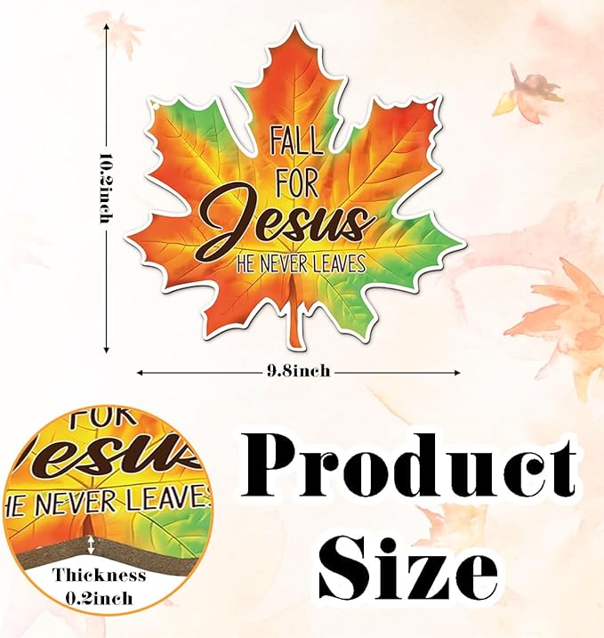 Maple Leaf Fall Decor, Fall for Jesus He Never Leaves Decor Sign Farmhouse Autumn Wreaths for Front Door Christian Jesus Hanger Sign Home Wall Autumn Halloween Thanksgiving Decoration