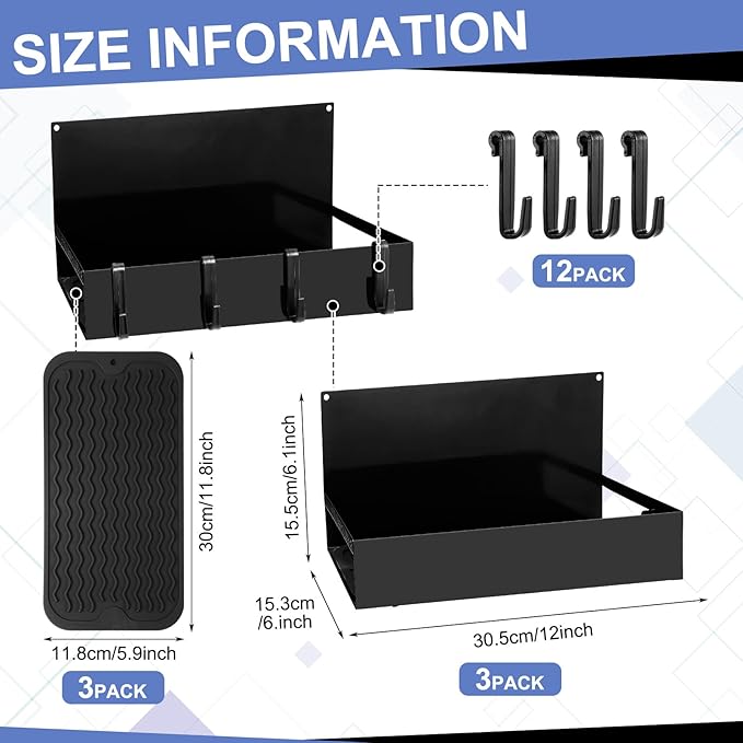 3 Pack Magnet Garage Organizer Magnetic Spice Rack for Refrigerator 20 lb Capacity Shelf Hanging Heavy Duty Magnetic Fridge Side for Organize Garage Tools(Black)