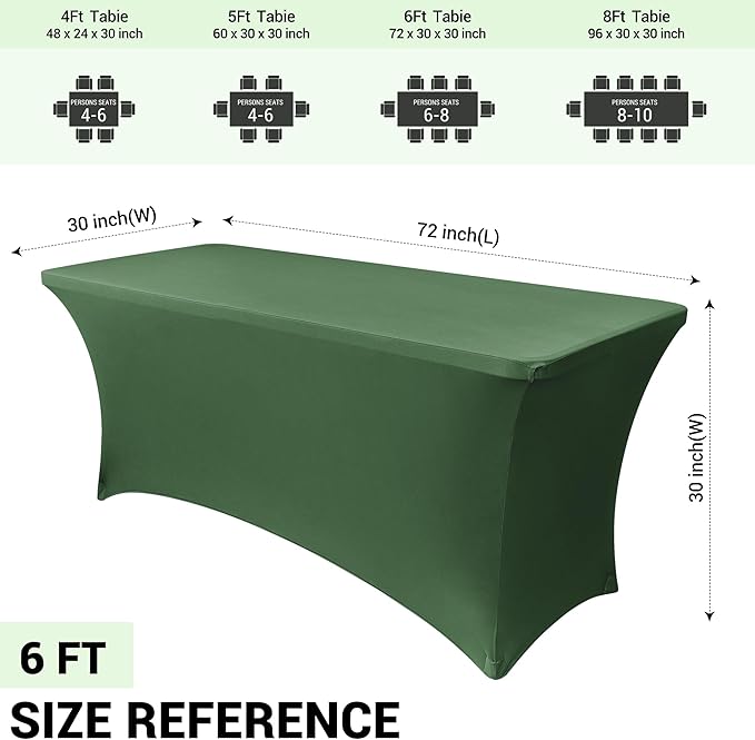 Obstal 6ft Stretch Spandex Table Cover - 4 Pack Universal Rectangular Fitted Tablecloth Protector for Wedding, Banquet and Party (Blackish Green, 72L x 30W x 30H Inches)