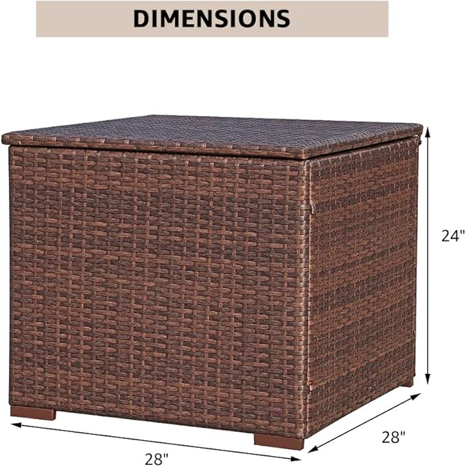 Super Patio Wicker Outdoor Patio Storage Box Waterproof, Rattan Storage Bin Deck Box for Cushions, Garden Tools, 88 Gallon, Brown