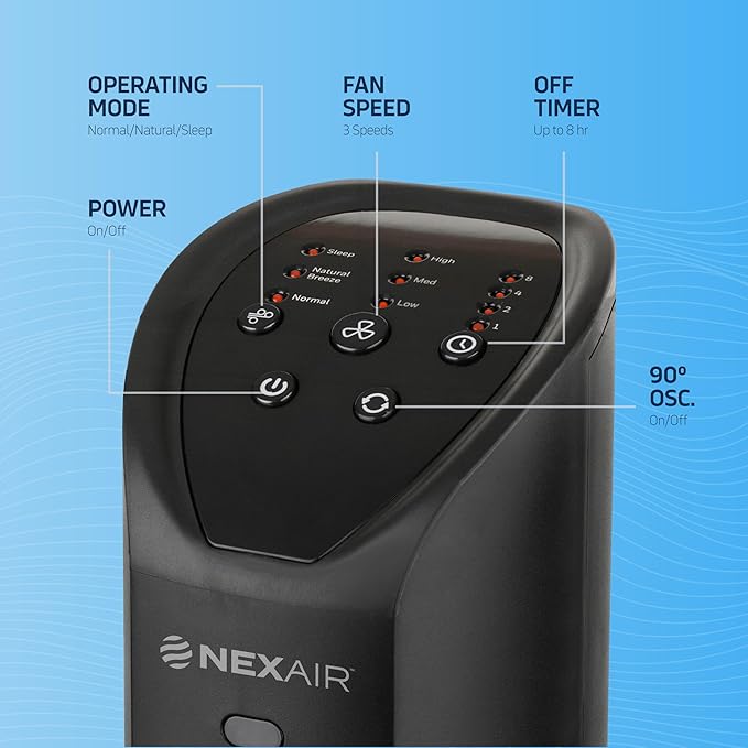 36” Oscillating Tower Fan, 3 Speed Portable Fan Tower With Remote Control, Quiet Operating Floor Fan for Bedroom with 7.5 Hr Auto Off Timer, Modern Design Room Cooling Fan For Home & Office