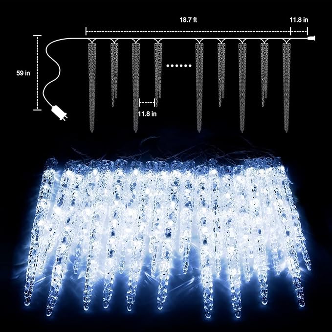 Minetom Icicle Lights Outdoor With Clips, 20ft 100 LED 20 Tubes Twinkling Crystal String Lights, Connectable Waterproof Hanging Christmas Lights Plug in for Eave Outdoor, Blue
