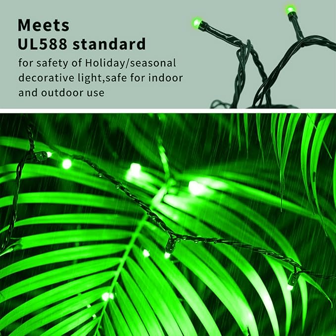 XTF2015 105ft 300 LED Christmas String Lights, End to End Plug 8 Modes Christmas Lights UL Certified Outdoor Indoor Fairy Light Tree, Patio, Garden, Party, Wedding, Holiday (Green)