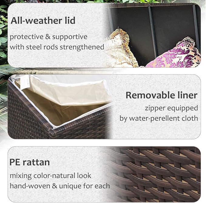 Super Patio Wicker Outdoor Patio Storage Box Waterproof, 120 Gallon Large Deck Box Rattan Storage Bin for Cushions, Garden Tools, Pool, Brown