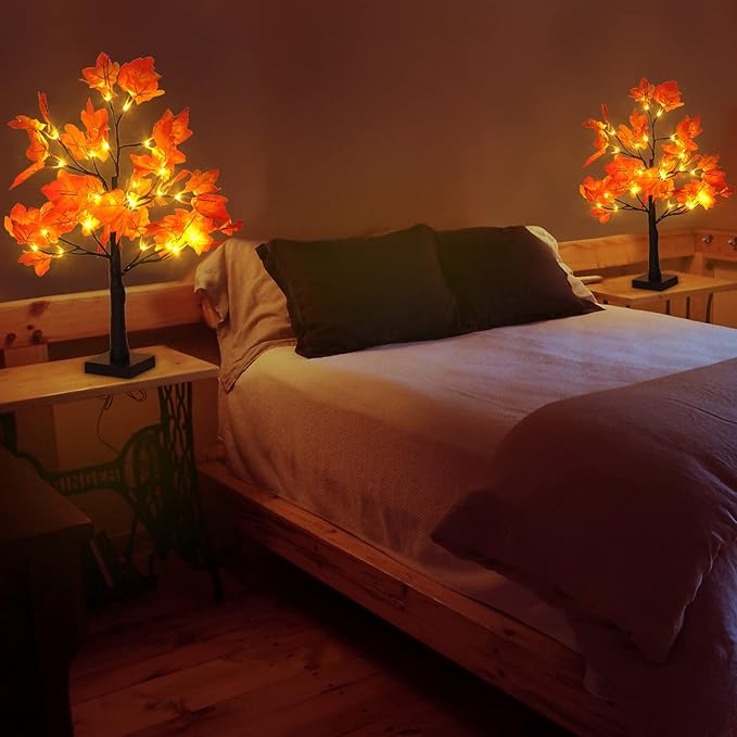 4Pcs Fall Lighted Maple Tree Decor 2FT96LED USB&Battery Operated Artificial Autumn Light up Trees Lights for Harvest Thanksgiving Decorations Tree Lights Table Light House Party Indoor Room Home Deco