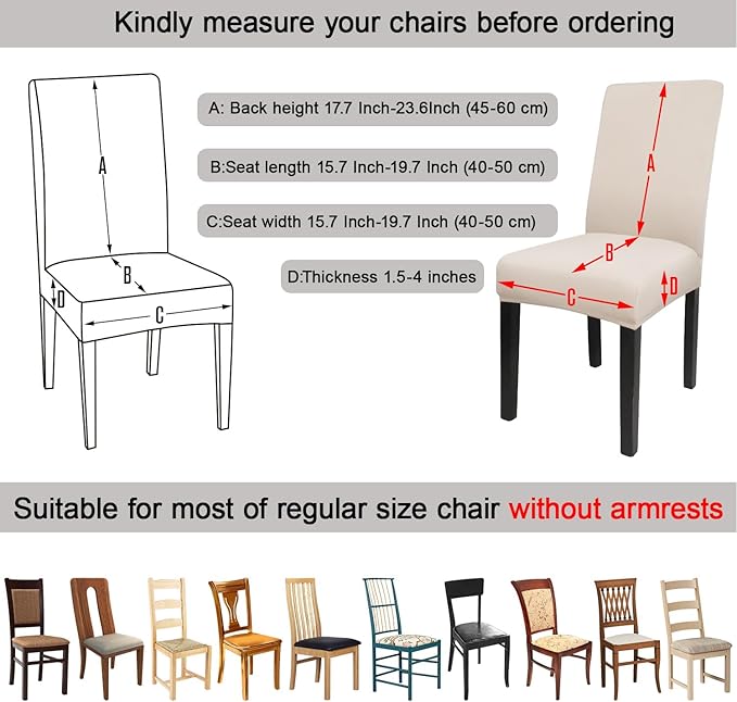 JQinHome 6 Pcs Dining Chair Slipcover,High Stretch Removable Washable Chair Seat Protector Cover for Home Party Hotel Wedding Ceremony (Beige White)