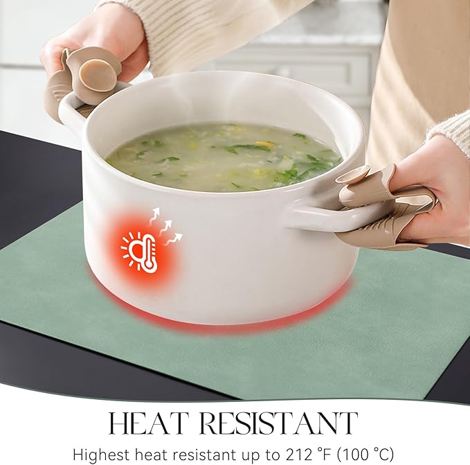 MOSAYT Vinyl Placemats Set of 4-12 X 17 Inch - Faux Leather 100% Waterproof Oil-Proof Wipeable PU Place Mats, Heat Resistant Reversible Table Mats for Kitchen, Dining, Outdoor (Green)