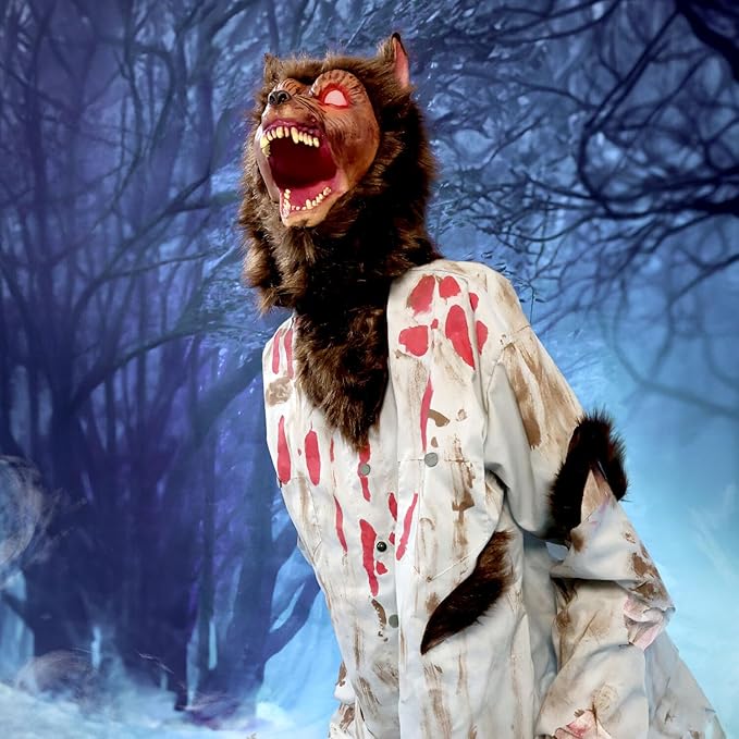 Haunted Hill Farm Howler by Tekky, Battery-Operated, Motion and Sound Activated Animatronic Werewolf with Sound Effects and Lights for Indoor or Covered Outdoor Creepy Halloween Decoration