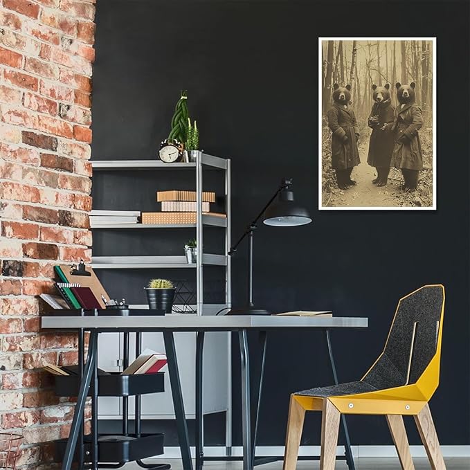 Vintage Horror Halloween Wall Decor Spooky The Three Bears In Occult Forest Spooky Canvas Wall Art Poster Gothic Dark Academia Decorations Room Creepy Print 16X24inch Unframed