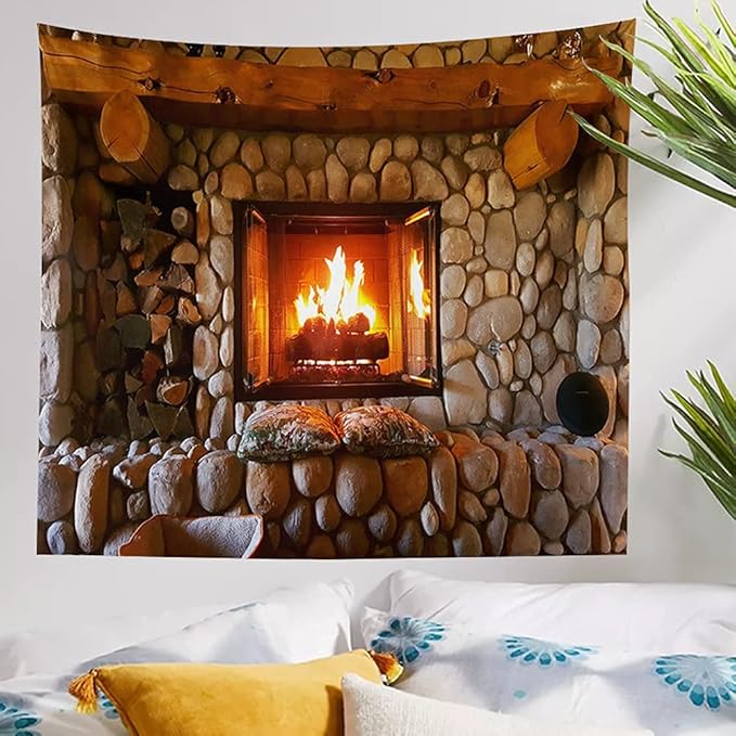 Kanora Vintage Bookshelf Tapestry Wall Hanging - Study Room Picture Art Retro Library Bohemian Hippie Tapestries Bedroom College Dorm Decor (Firplace, 59L51W)