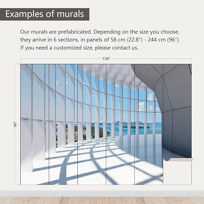 AFZEVEB-3D Blue Seascape Wallpaper Space Wall murals for Bedroom 136"x96" (Not Peel and Stick)