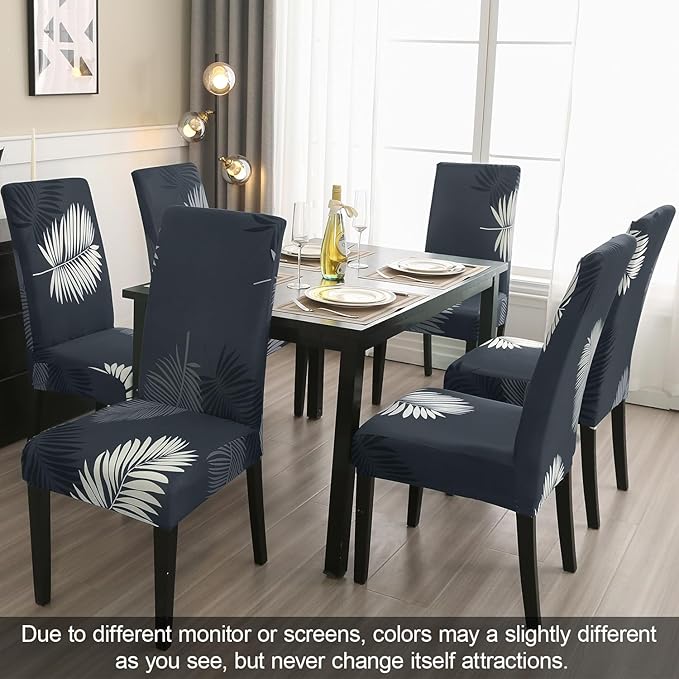 JQinHome Chair Covers for Dining Room Set of 6, High Stretch Removable Washable Parsons Chair Slipcover for Home Party Hotel Wedding Ceremony (Plume Black,6PCS)