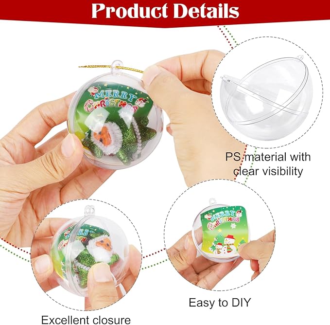 ANVAVO 50 Clear Plastic Fillable Ball Ornaments - DIY Craft Transparent Baubles - Shatterproof Christmas Tree Hanging Ornaments for Christmas, New Years, Birthday, Wedding, Home Decor