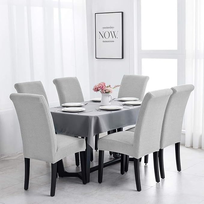 Joccun Chair Covers for Dining Room Set of 2,Dining Chair Slipcovers Stretch Dining Room Chair Covers Seat Protector,Washable Parsons Chair Cover for Home,Hotel,Banquet(Silver,2 Pack)