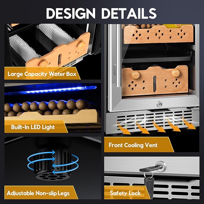 Tylza 88L Ciagr Humidor Cabinet, Humidity & Temp Control Electric Humidors for Cigars, 546 Counts, Silent Compressor, Reversible Door, Cigar Humidors with Spanish Cedar Drawer Shelves, Gifts for Men