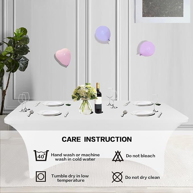 IVAPUPU 2 Pack 6FT Table Cloth for Rectangular Fitted Events Stretch White Table Covers Washable Spandex Spring Tablecloth Protector for Party, Wedding, Cocktail, Banquet, Festival