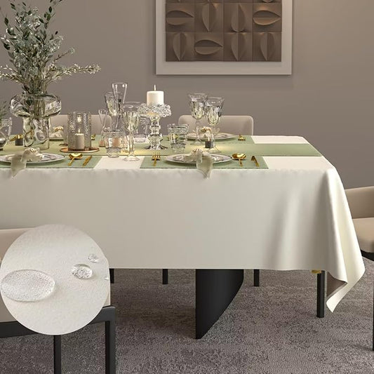 Table Cloth for Rectangle Tables, Waterproof Washable Double-Sided Tablecloth, Soft Thick Classic Table Cover for Dining, Wedding, Party Decorations - 60 x 120 Inch, Cream