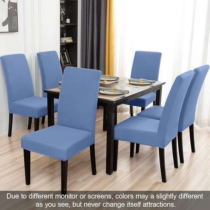 JQinHome Dining Room Chair Covers Set of 8, High Stretch Chair Slipcover Removable Washable Chair Seat Protector Cover for Home Party Hotel Wedding Ceremony (Gray Blue)