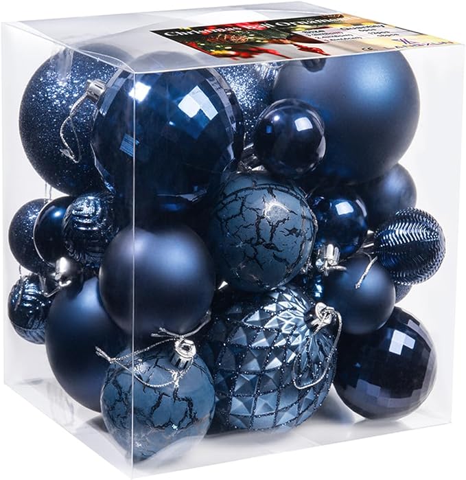 LANGXUN 36pcs Midnight Blue Christmas Tree Decorations Balls, Bolas De Navidad, 2025 Christmas Decor, Indoor Outdoor Shatterproof Christmas Ornaments, Xmars Party Wedding Suppiles
