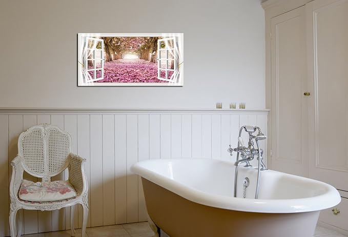 Cao Gen Decor Art-AH40150 Wall Art Trees and Pink Rose Paintings Printed Pictures Stretched and Framed Canvas Paintings Ready to Hang for Home Decorations Wall Decor