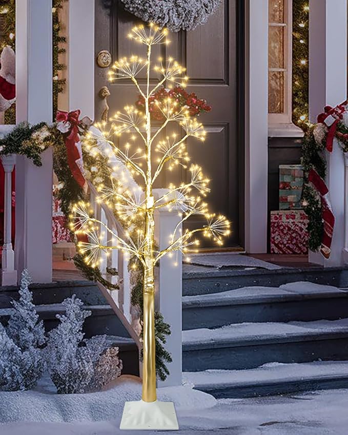 4FT Lighted Birch Tree Christmas Artificial Twig Tree with 380 LED Lights Timer 8 Mode Xmas Tree for Holiday Party Wedding Indoor Outdoor Decor