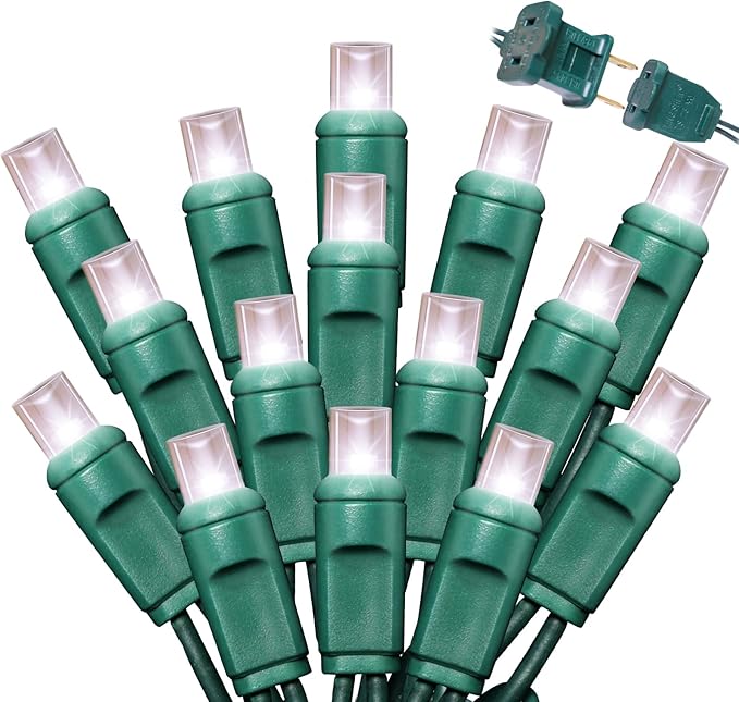 50LED String Lights,LED Christmas Lights,6" SPACING,Green Wire,White Colour,Commercial Grade